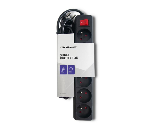 Qoltec Listwa antyprzepięciowa - 6 gniazd, 1,5m, czarna - 488582 - zdjęcie 3